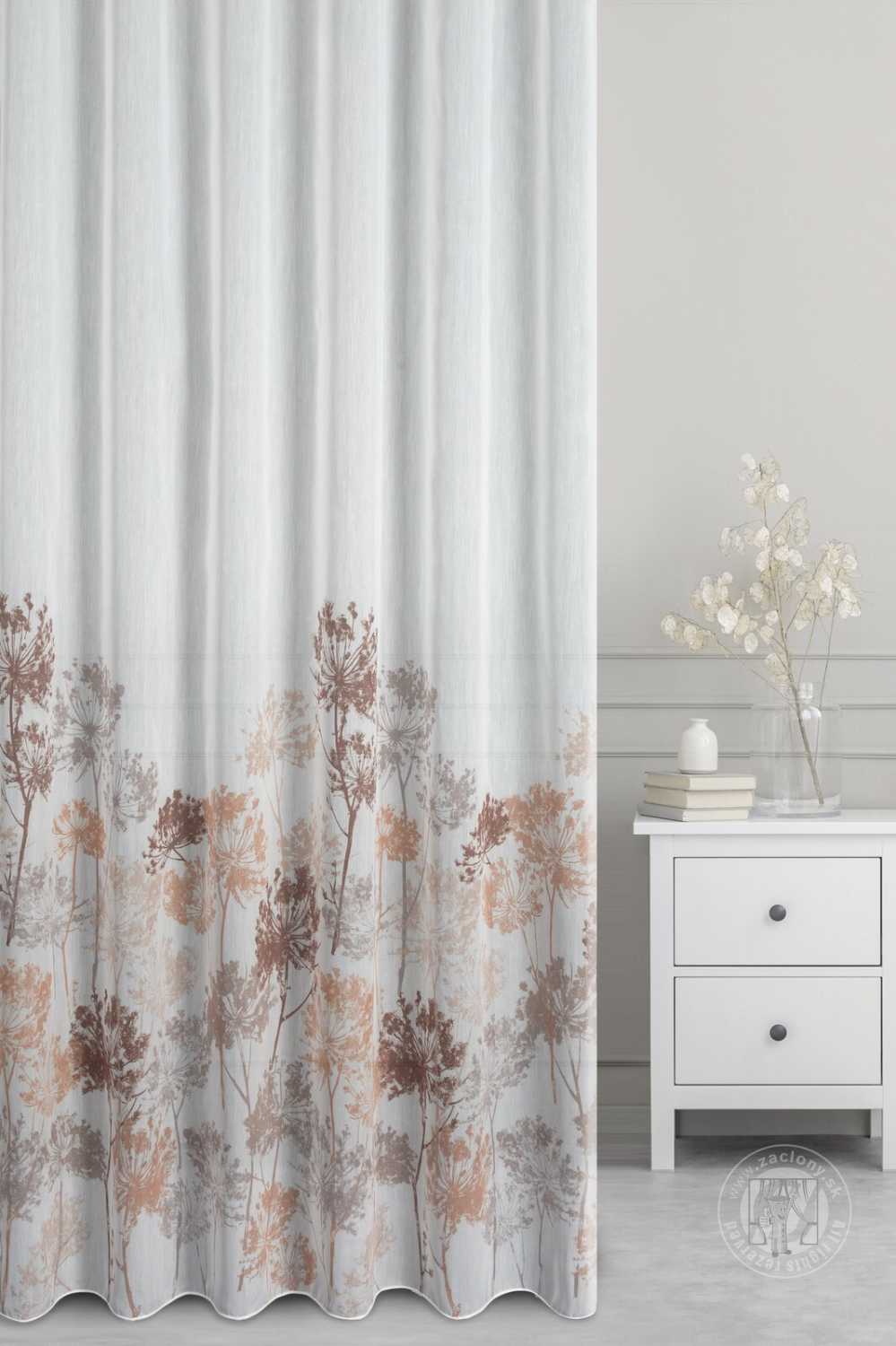 Záclona metráž 53821/BAT biela/hnedá, 285cm