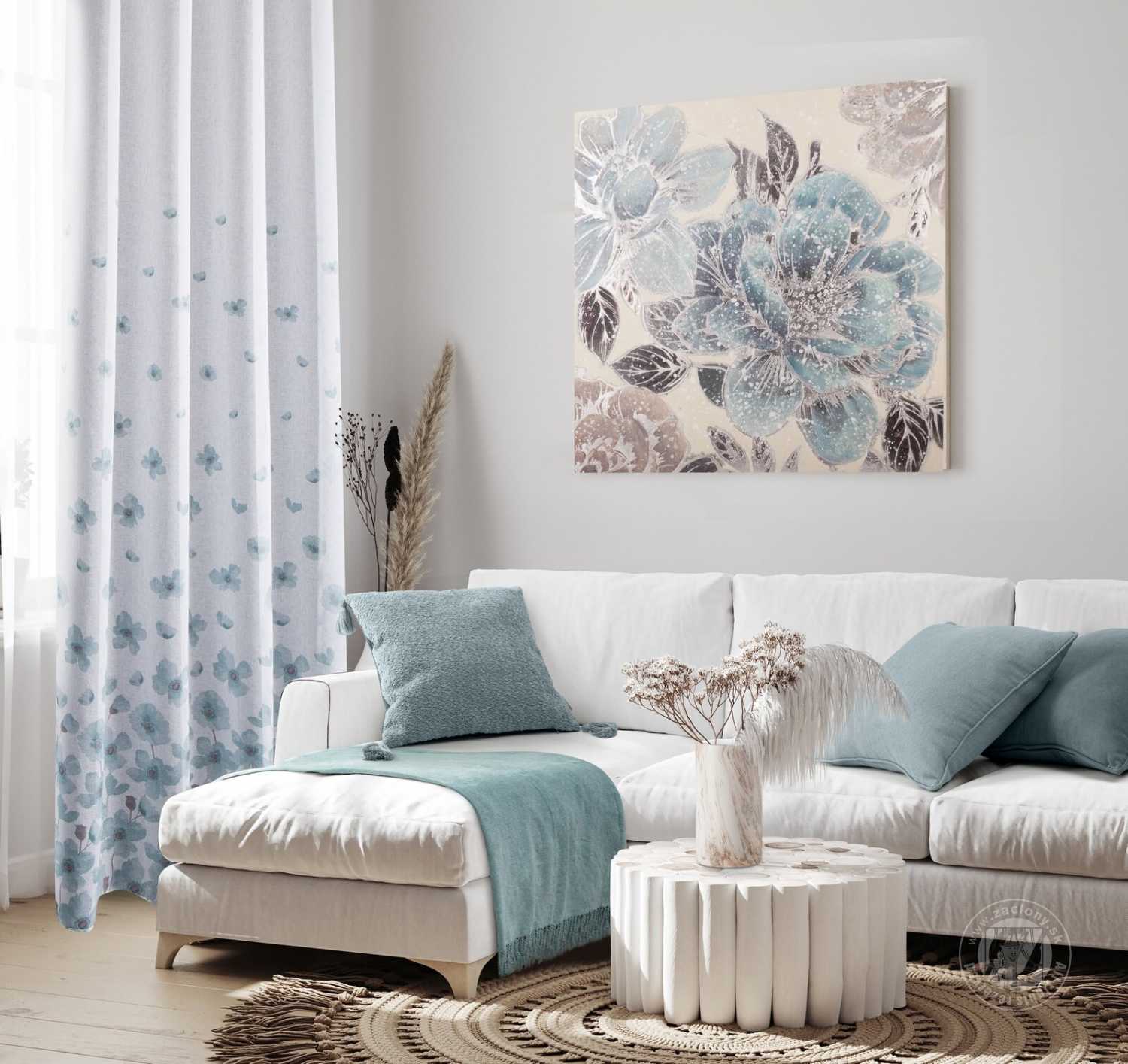 Záclona ANDREA na krúžkoch 140x250cm biela/tyrkysová