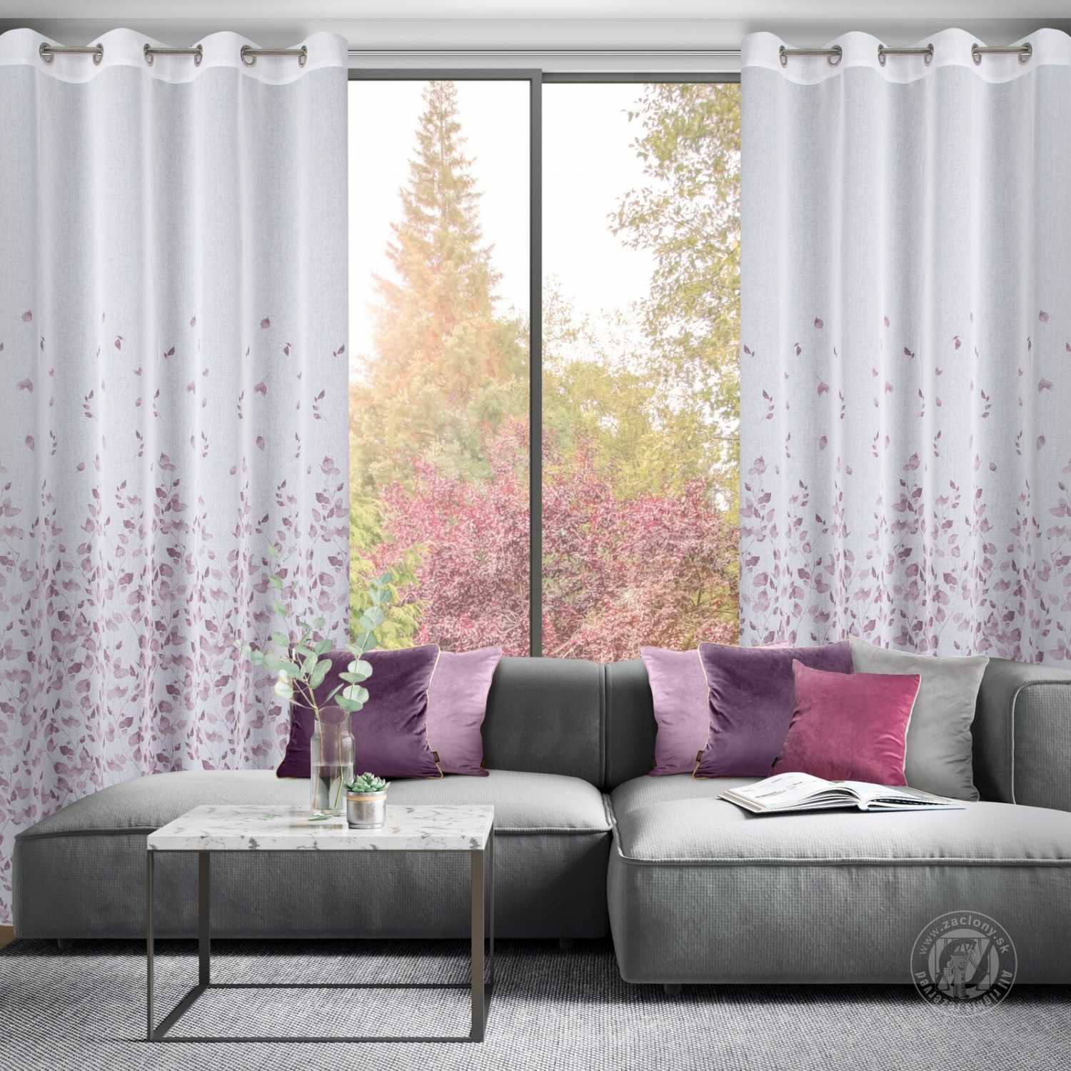Záclona NOEMI na krúžkoch 140x250cm biela/fialová