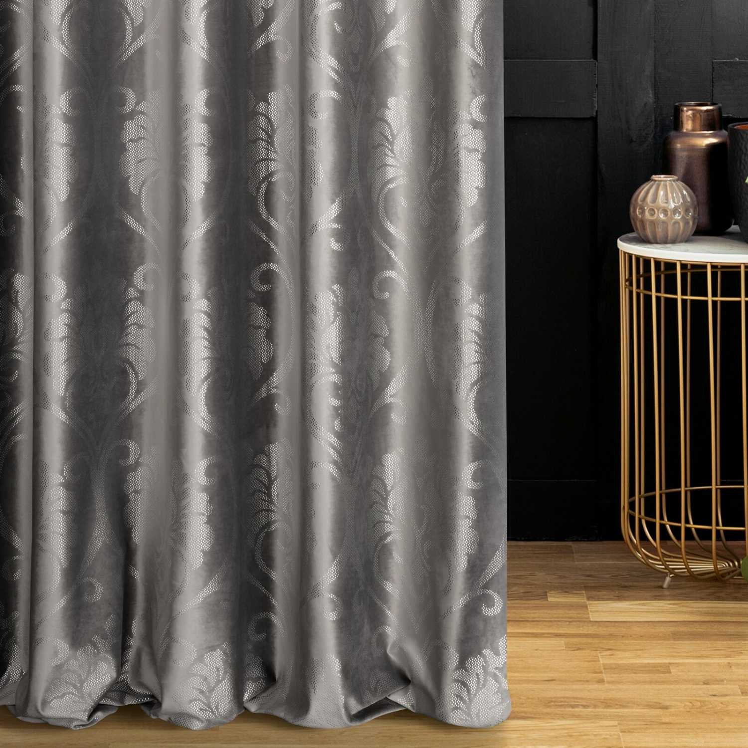 Zamatový záves DAMASK oceľový/strieborný, 300cm