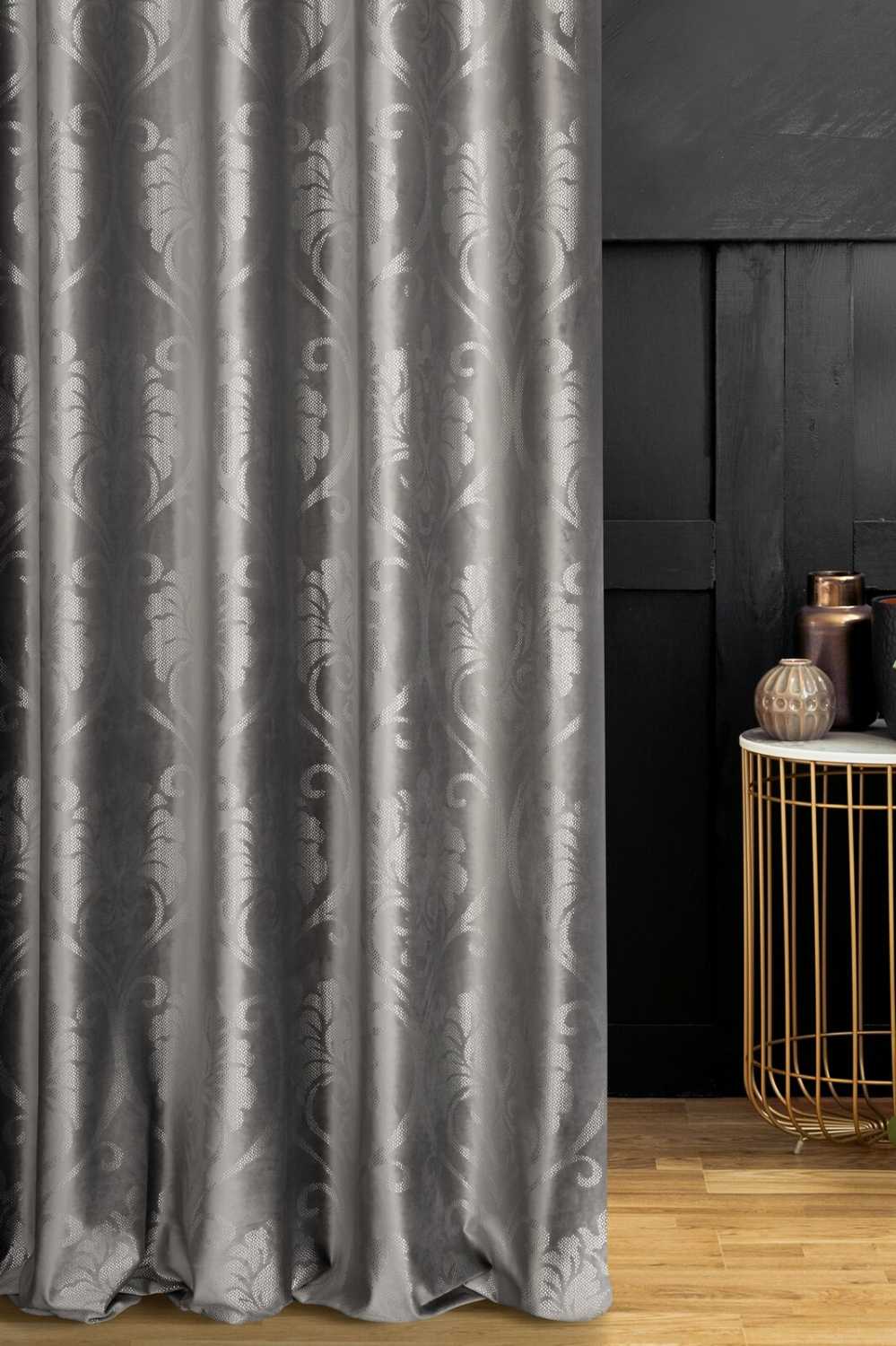 Zamatový záves DAMASK oceľový/strieborný, 300cm