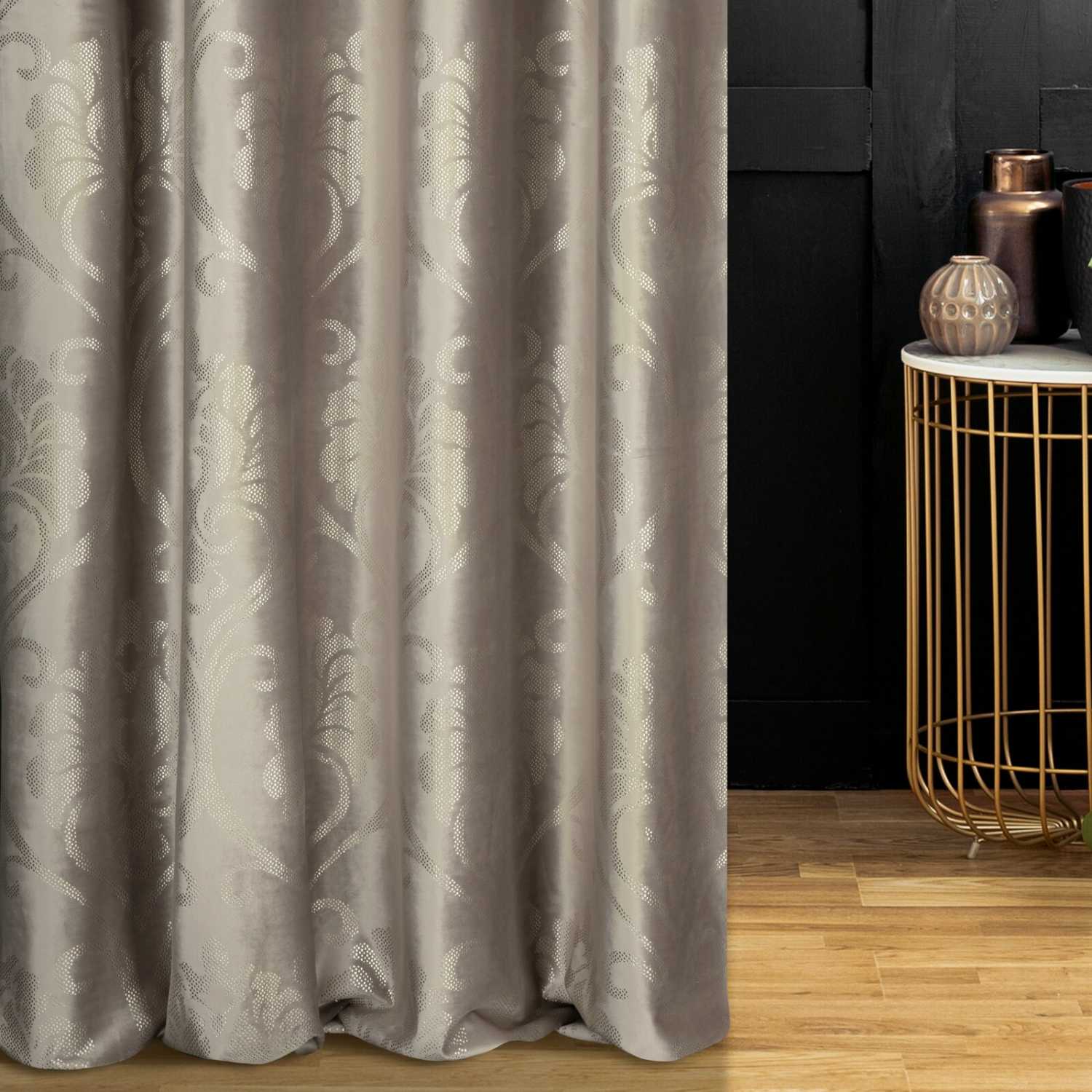 Zamatový záves DAMASK béžový/zlatý, 300cm