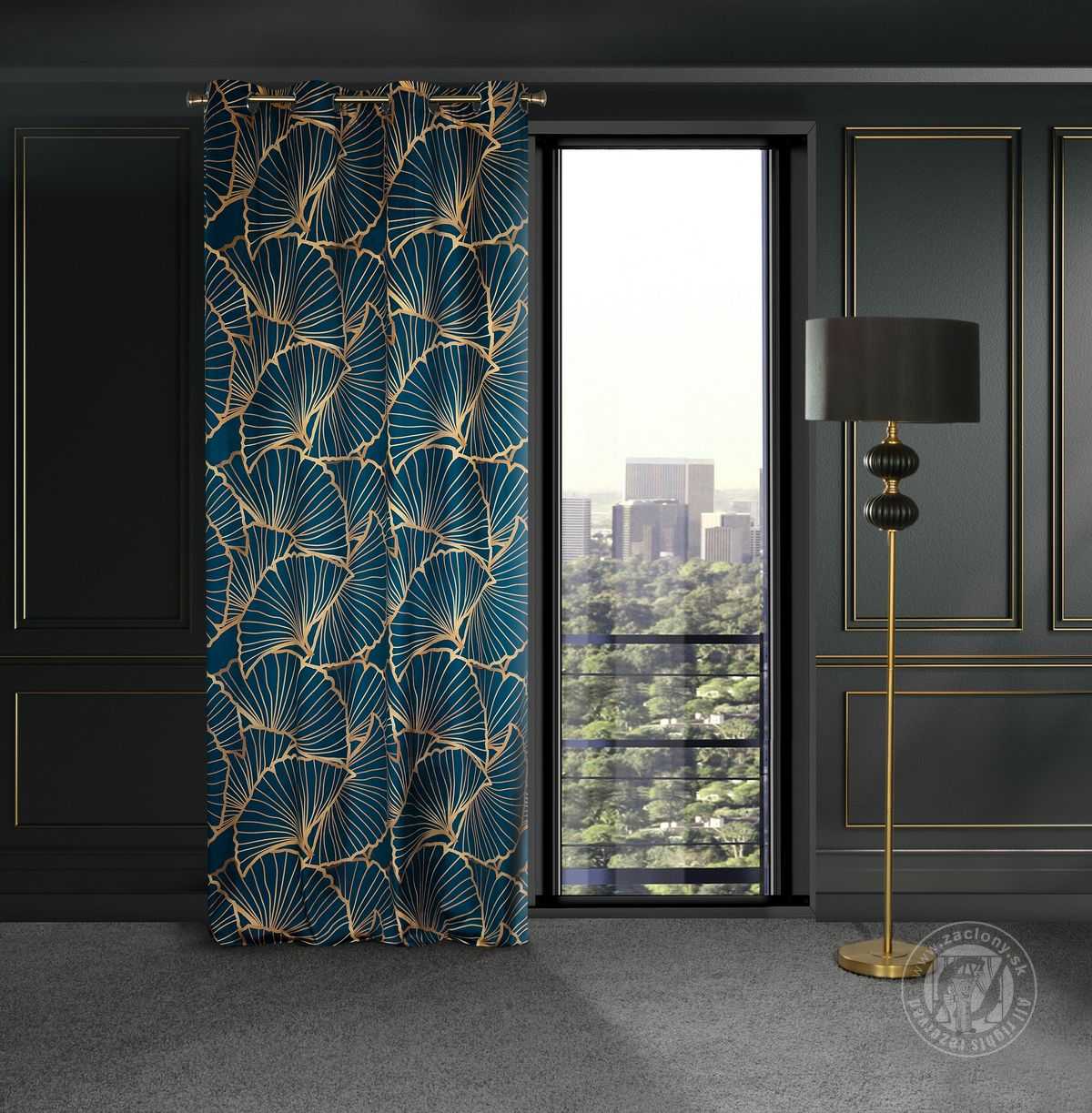 Záves MUSA3 na krúžkoch modrý s potlačou 140x250 cm