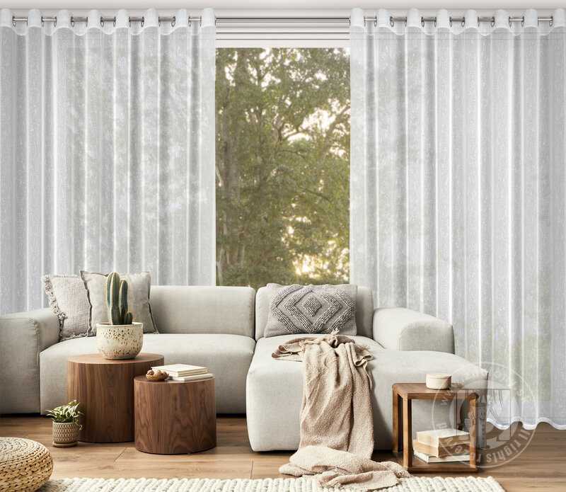 Záclona KELLY na krúžkoch biela so striebornou niťou 300x250cm