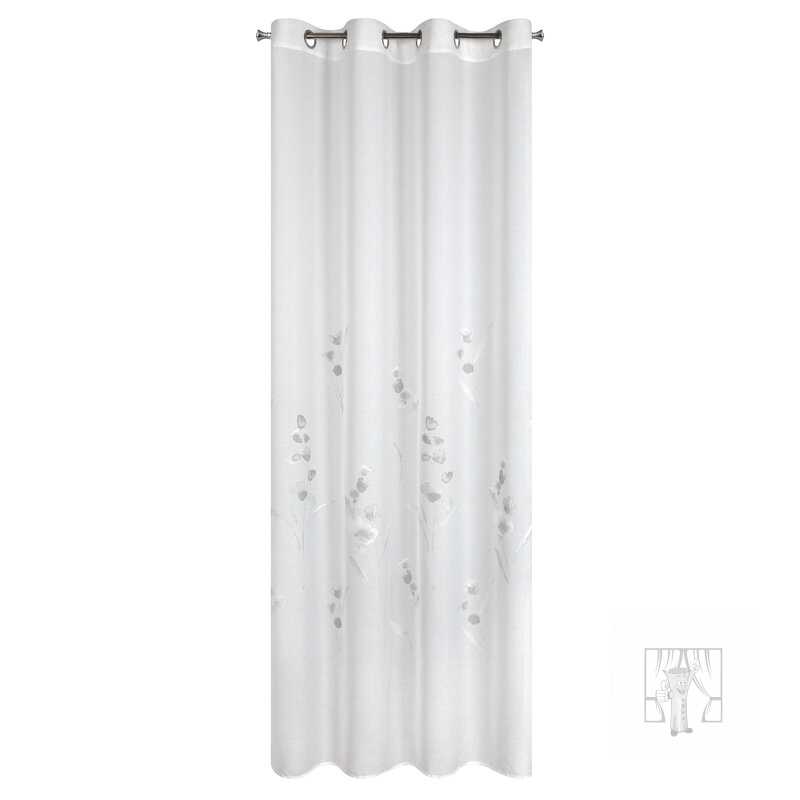 Záclona ISABEL na krúžkoch biela s kvetinovým vzorom 140x250cm