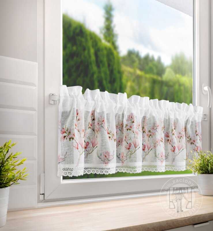 Vitrážová záclona AMELIA ružové kvety 150x30cm