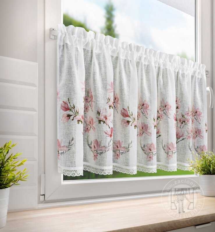 Vitrážová záclona AMELIA ružové kvety 150x60cm