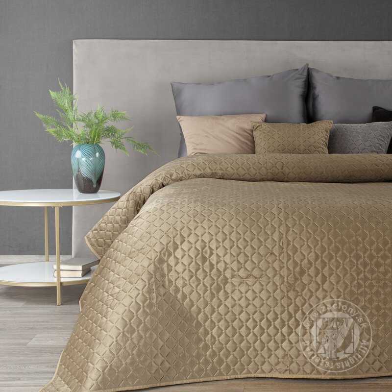 Zamatový prehoz na posteľ DIMON 220x240 cm béžový