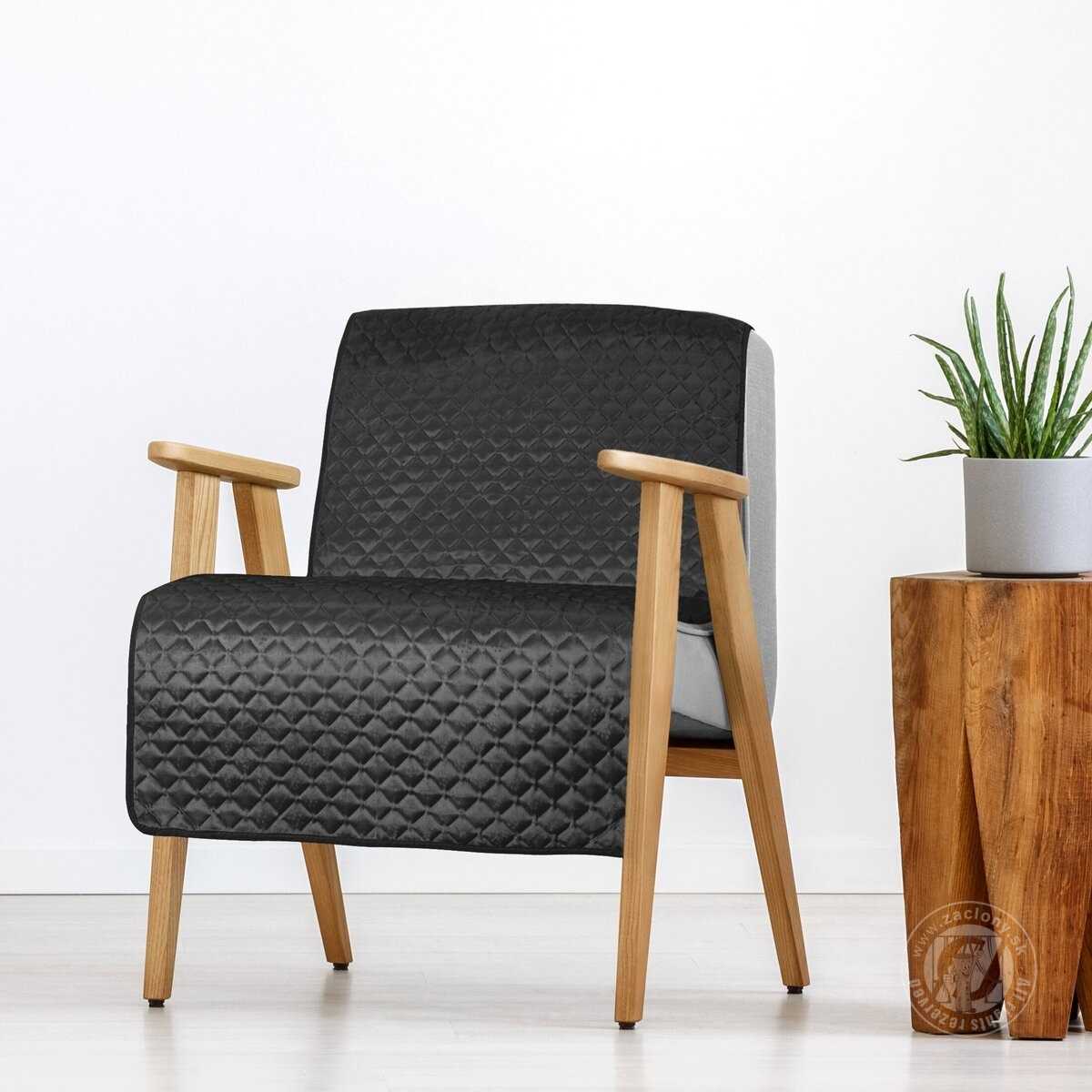 Zamatový prehoz na kreslo DIMON 70x160 cm čierny