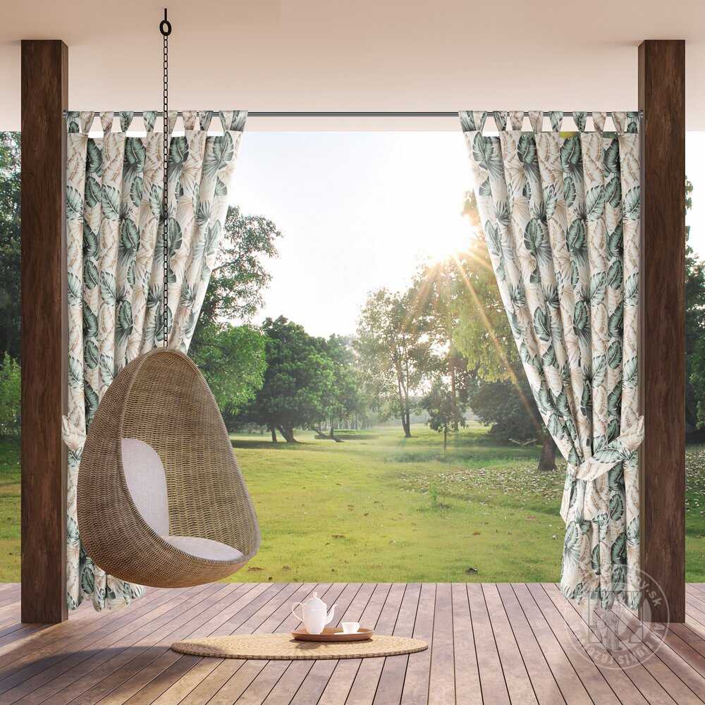 Záves na terasu GARDEN7 na pútkach 155x240 cm zelené listy