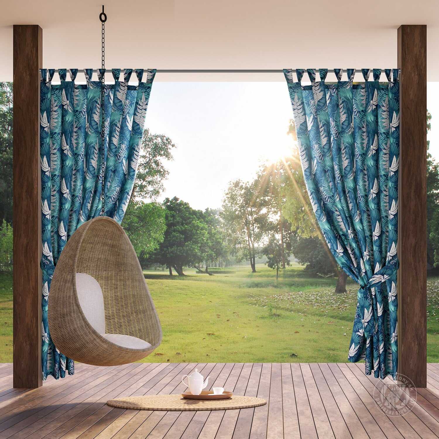 Záves na terasu GARDEN9 na pútkach 155x220 cm modré listy