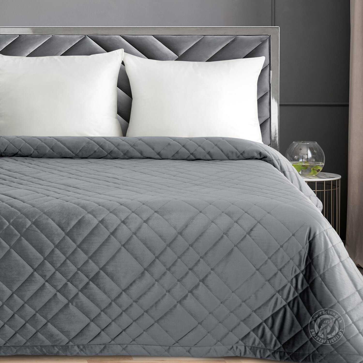 Zamatový prehoz na posteľ RIA6 220x240 cm oceľový