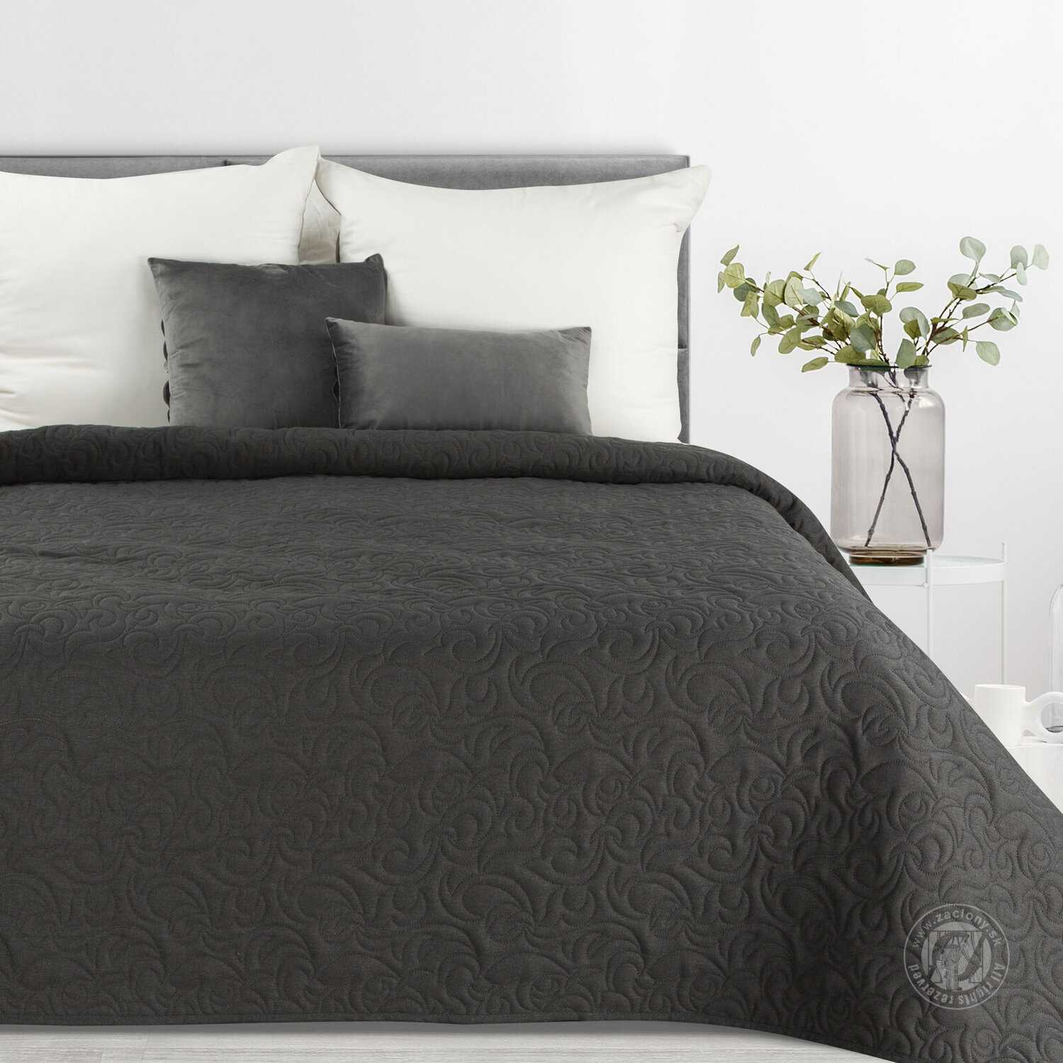 Prehoz na posteľ s ľanovou štruktúrou LEN4 200x220 cm grafitový