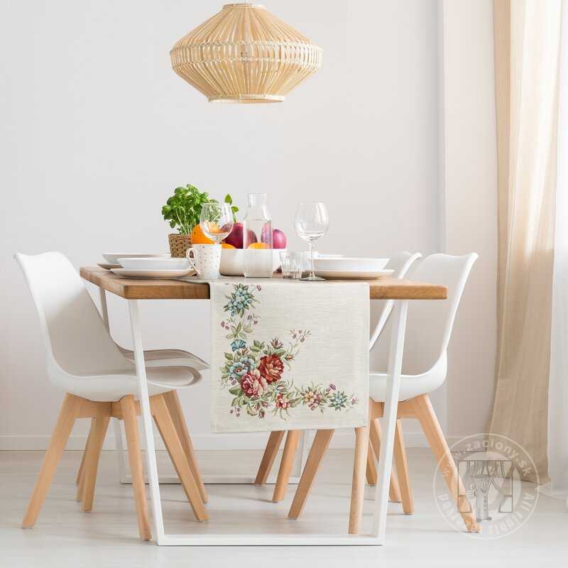 Gobelínový obrus NAT so ženilkovou niťou 45x140cm naturálny/kvetinový