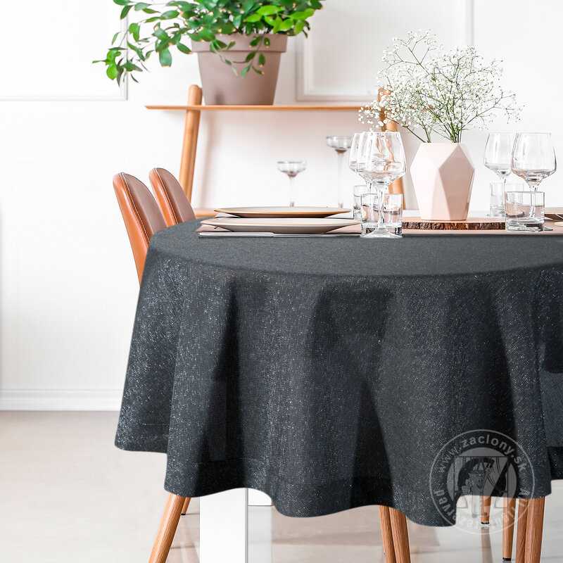 Okrúhly obrus STELLA1 180cm čierny so striebornou niťou