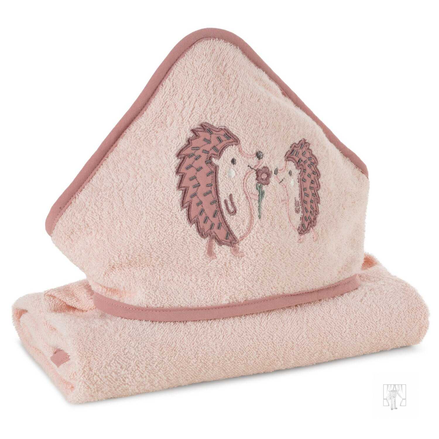 Detská osuška s kapucňou BABY 100x100cm ružová s ježkom