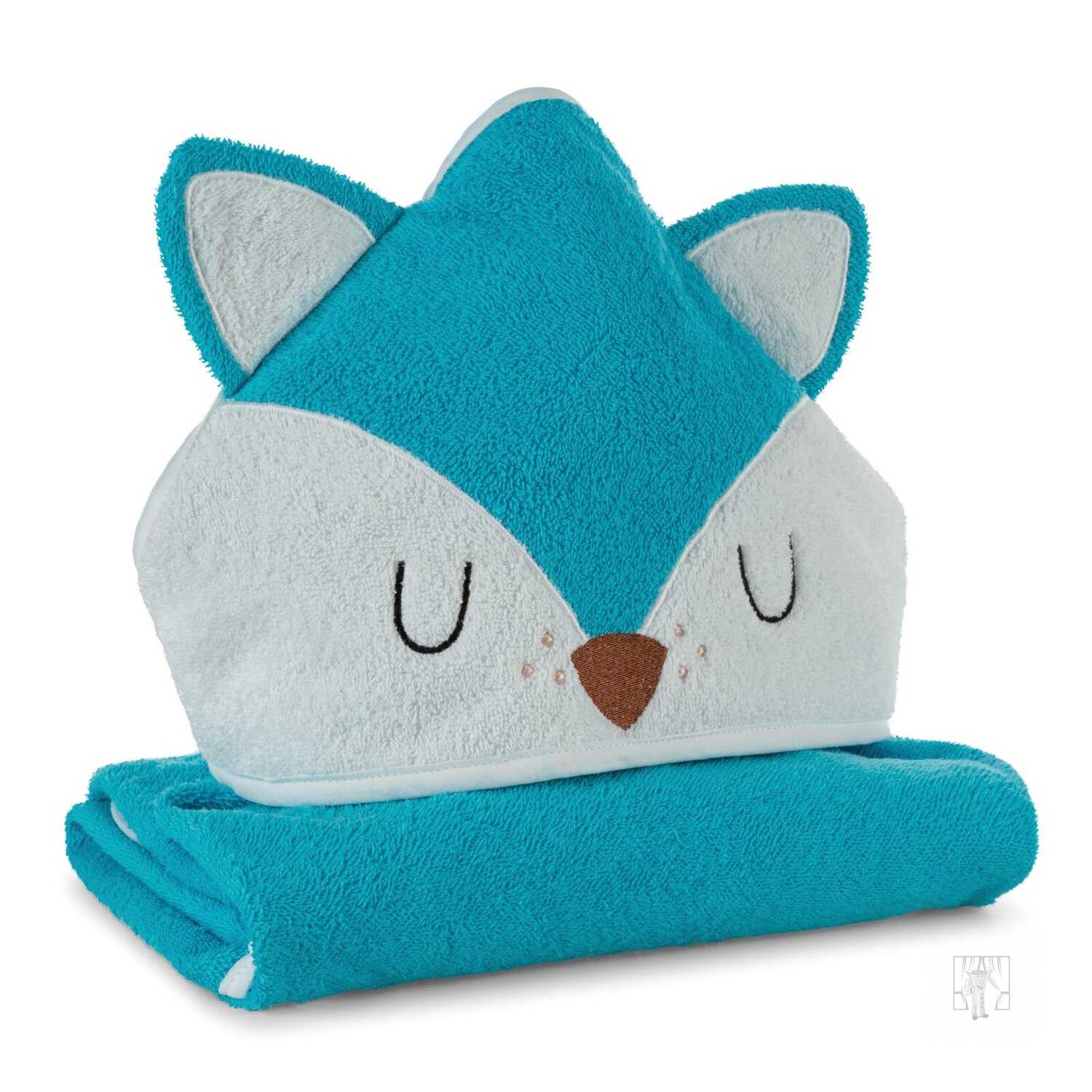 Detská osuška s kapucňou BABY 100x100cm modrá s líškou