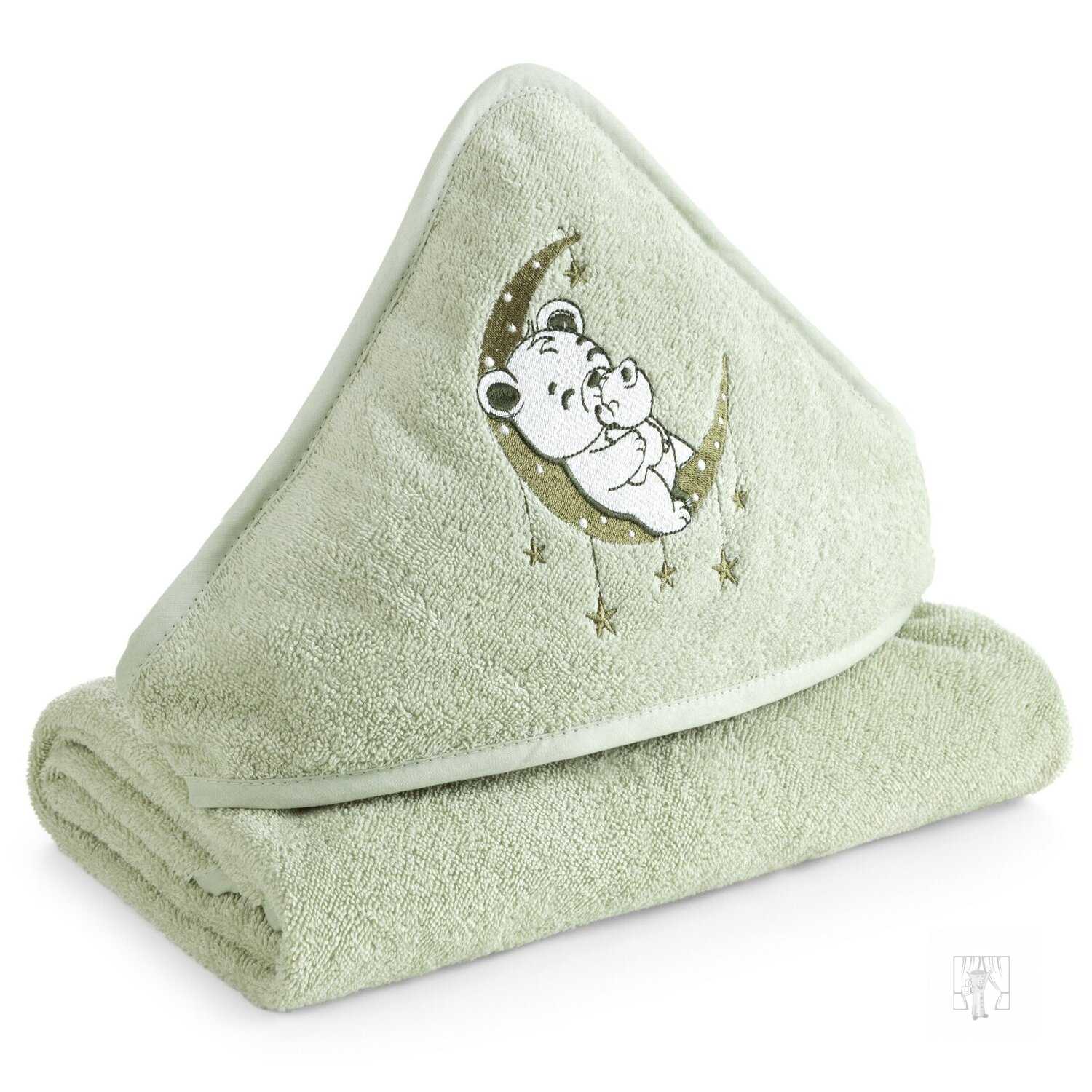 Detská osuška s kapucňou BABY 100x100cm zelená s medvedíkom