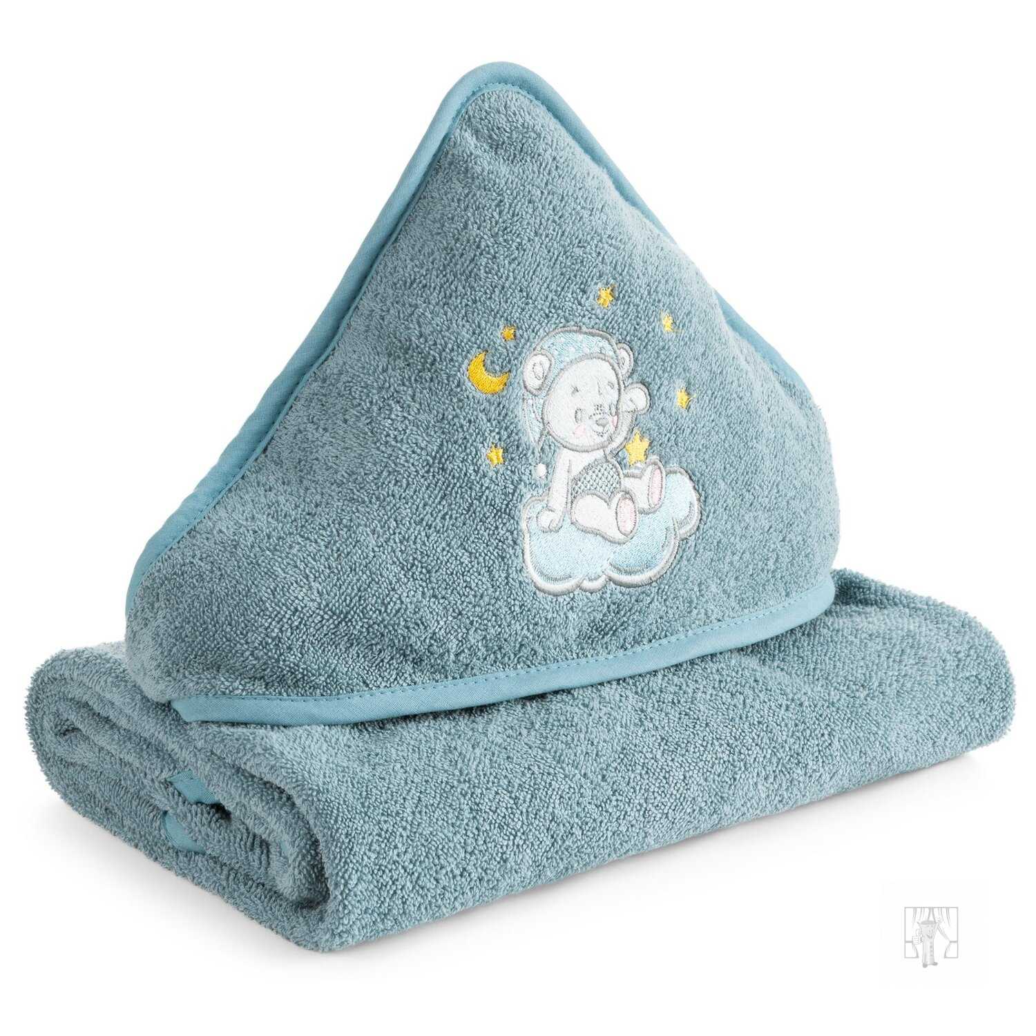 Detská osuška s kapucňou BABY 100x100cm modrá s medvedíkom