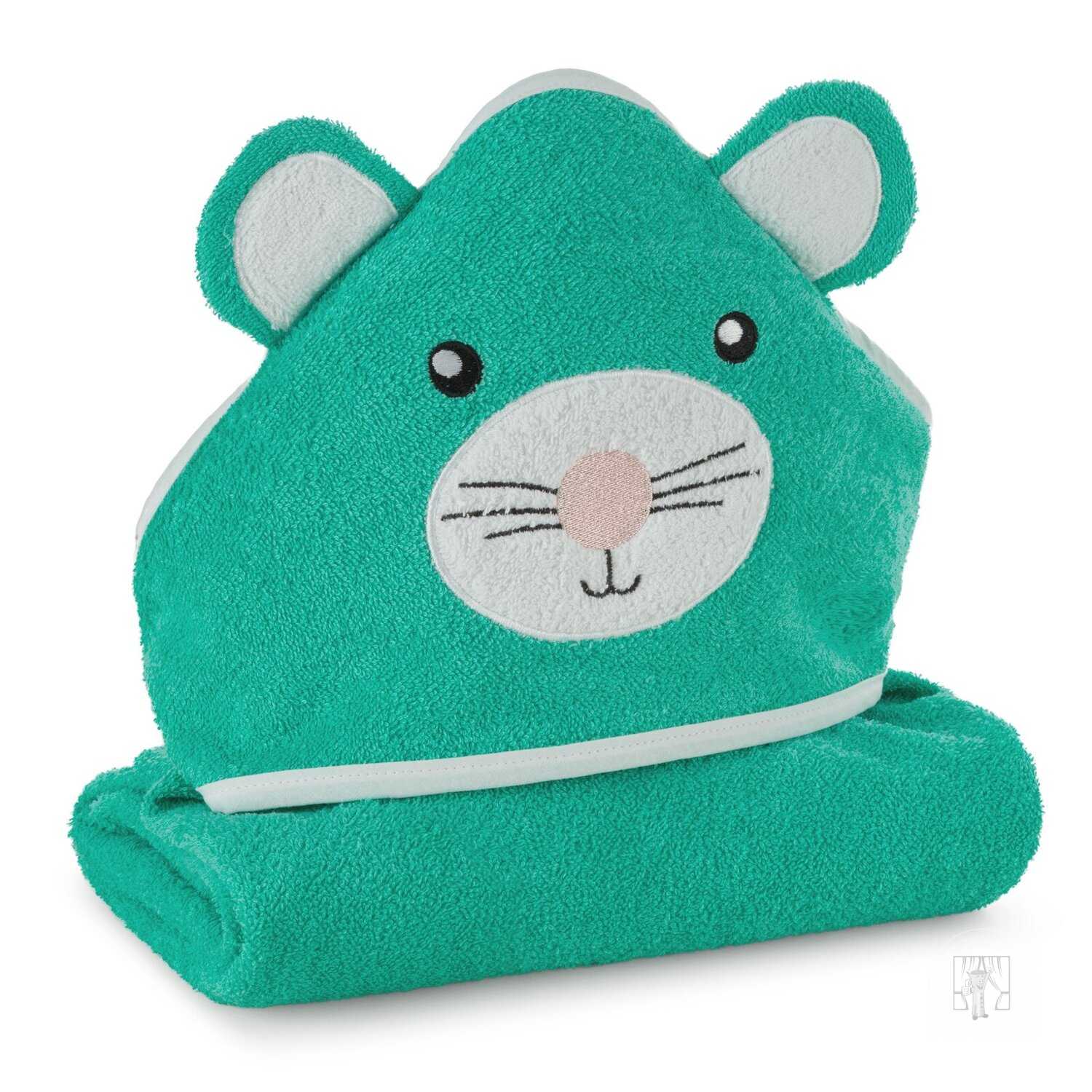 Detská osuška s kapucňou BABY 100x100cm mätová s myškou