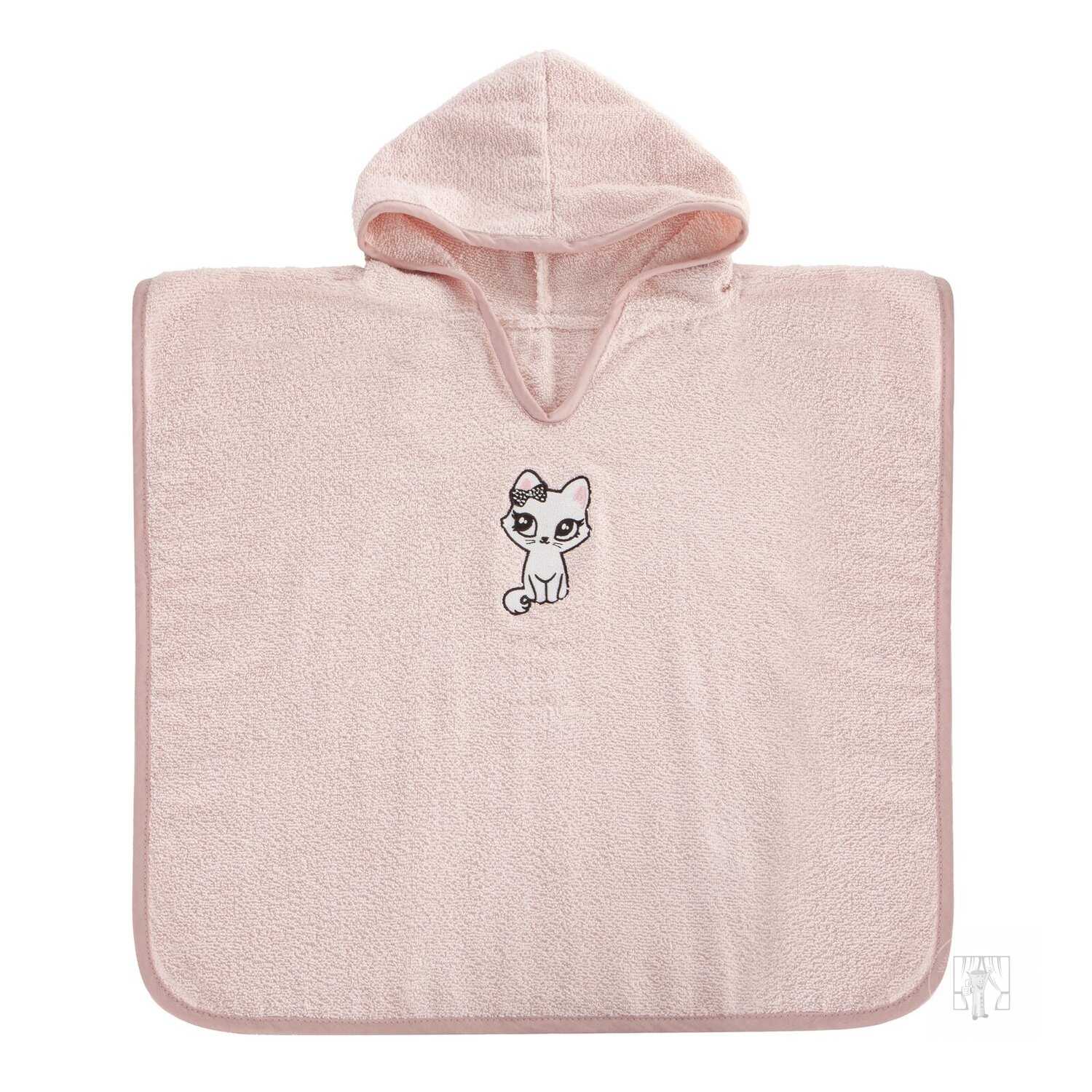 Detské pončo s kapucňou BABY 60x120cm ružové s mačiatkom