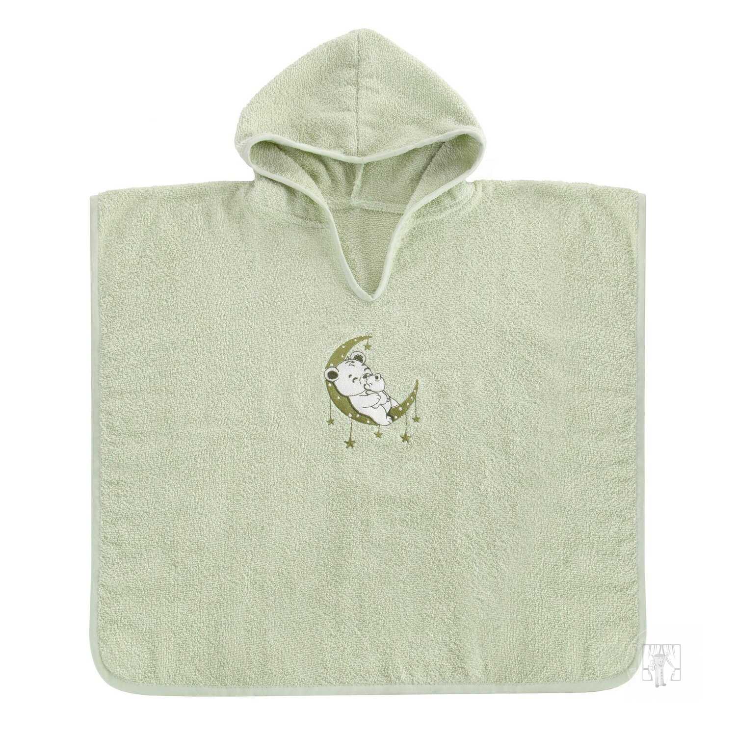 Detské pončo s kapucňou BABY 60x120cm zelené s medvedíkom