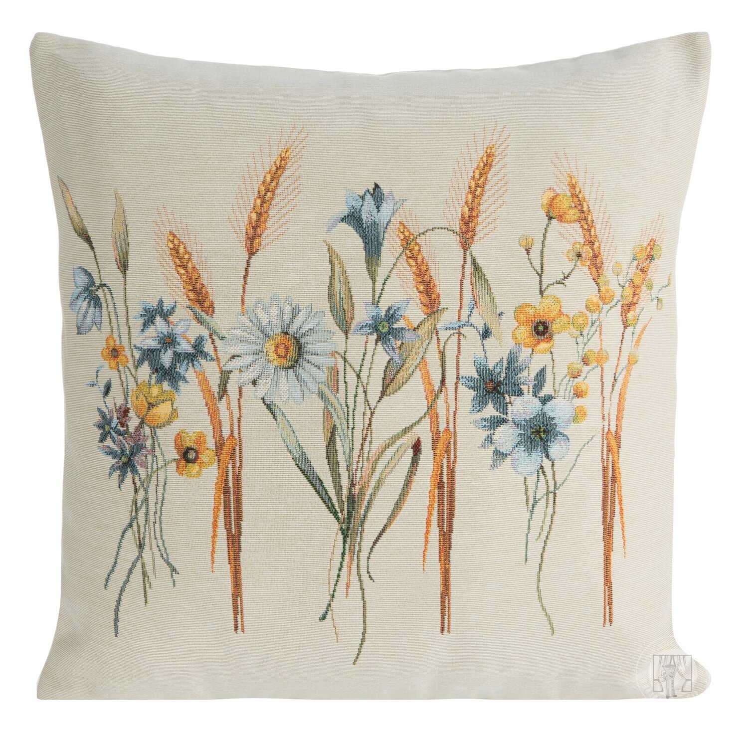 Gobelínová obliečka na vankúš 45x45cm s lúčnymi kvetmi a margarétkami