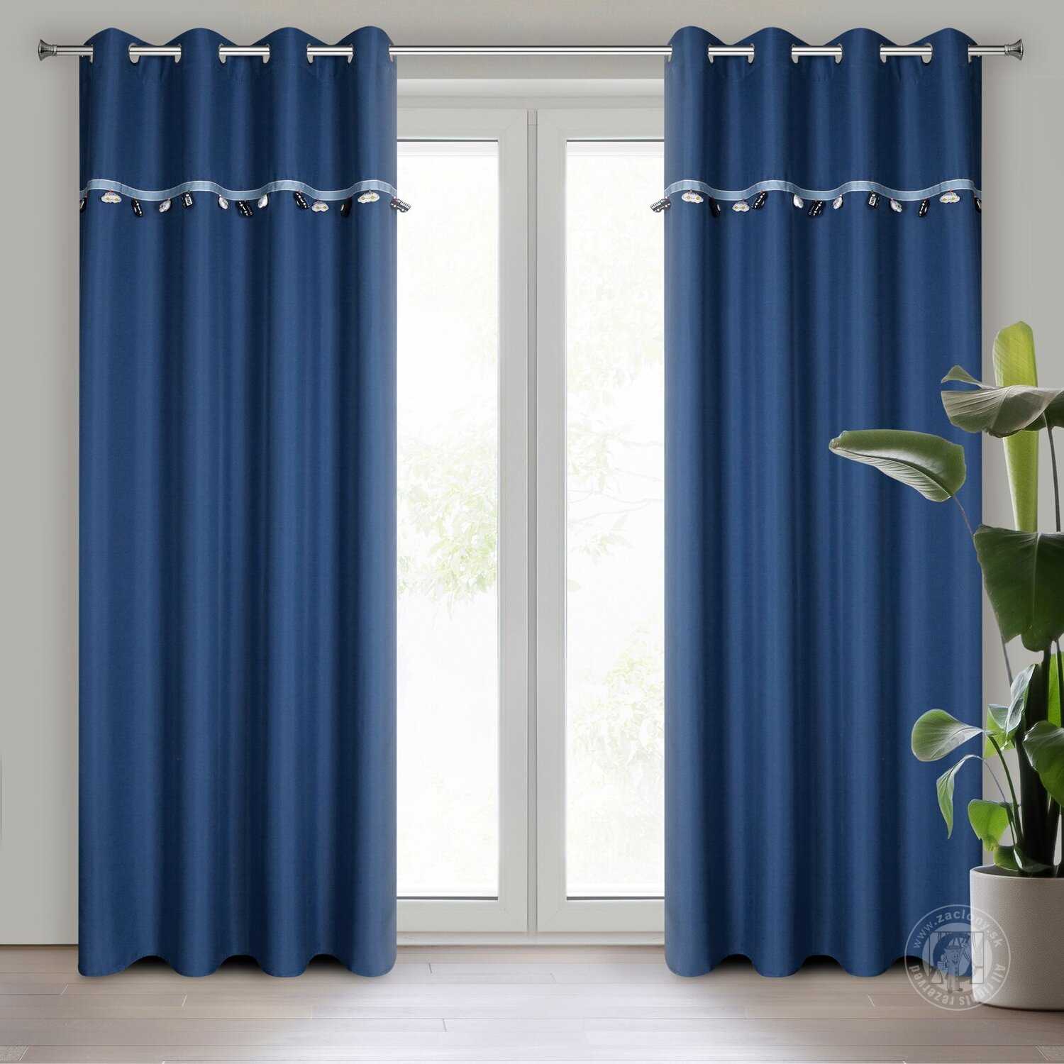 Záves CAR na krúžkoch 140x250cm modrý s autíčkami