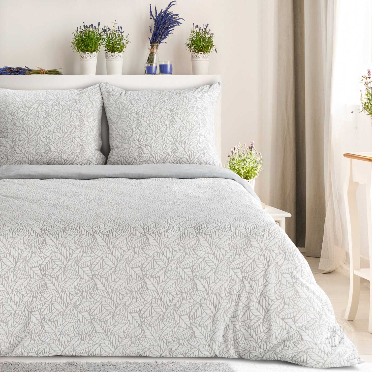 Posteľná bielizeň flísová FLANO 140x200cm + 70x90cm, biela/strieborná