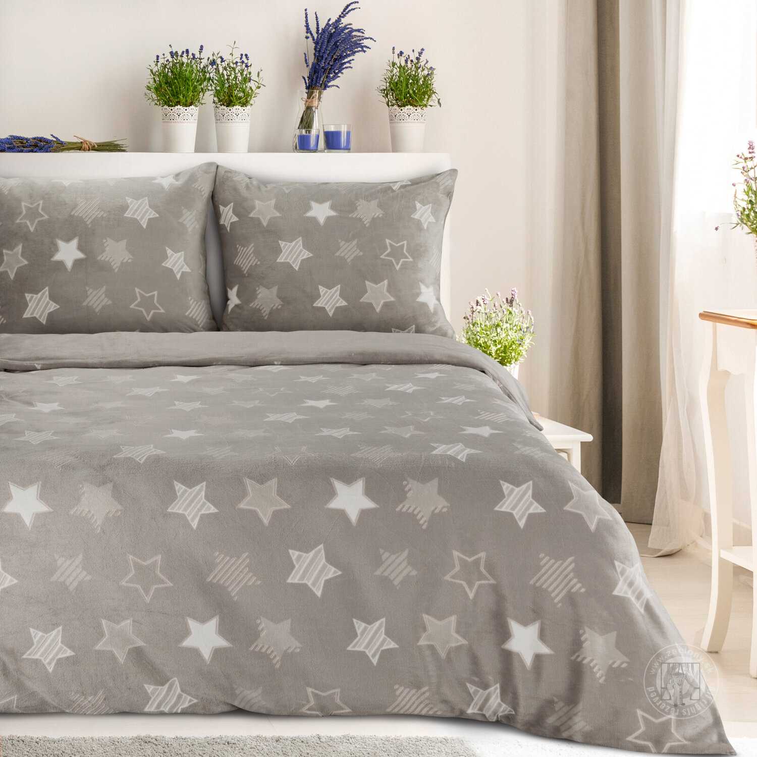 Posteľná bielizeň flísová FLANO s hviezdami 140x200cm + 70x90cm, béžová