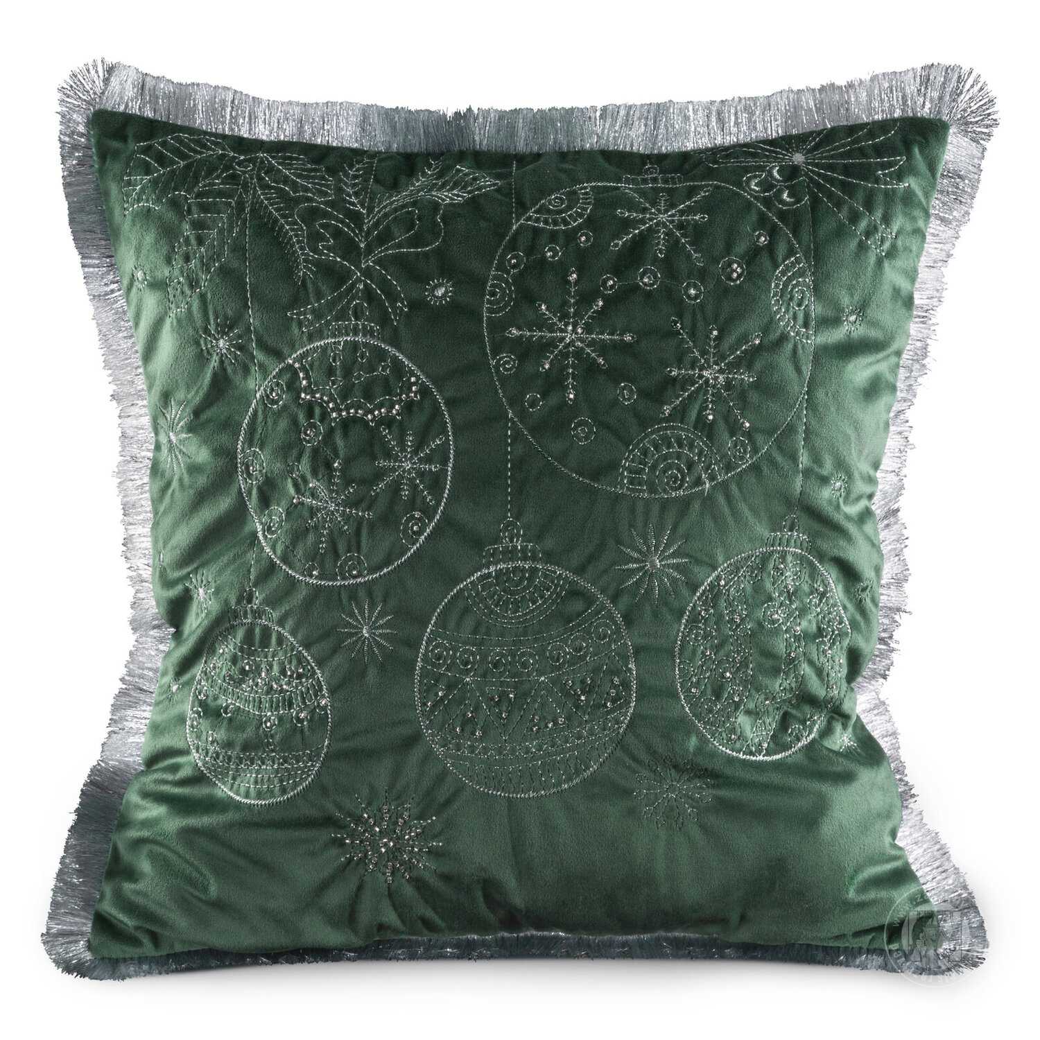 Vianočná obliečka na vankúš s výšivkou 45x45cm zelená/strieborná