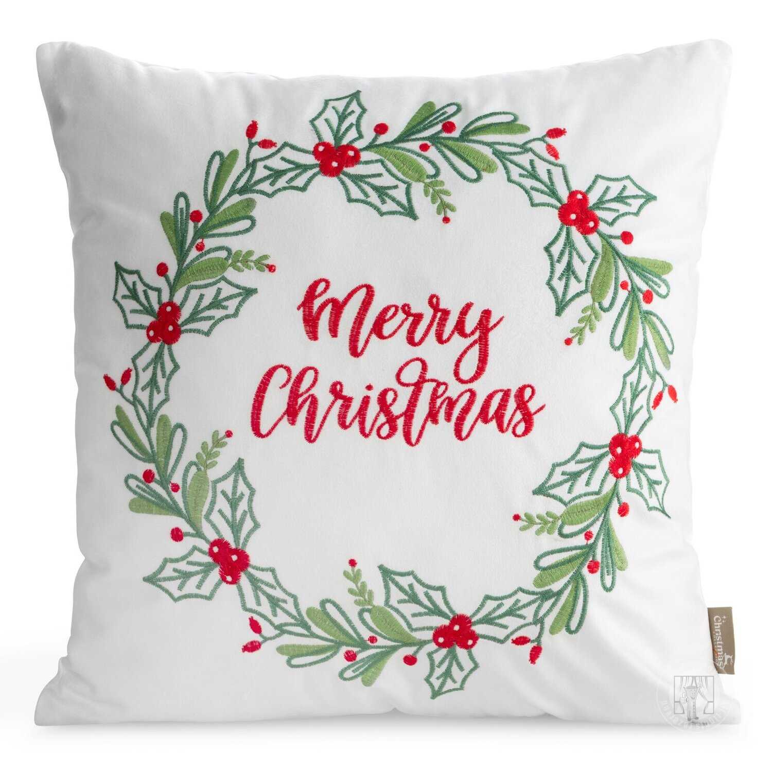 Vianočná obliečka na vankúš MERRY CHRISTMAS 45x45cm biela/zelená