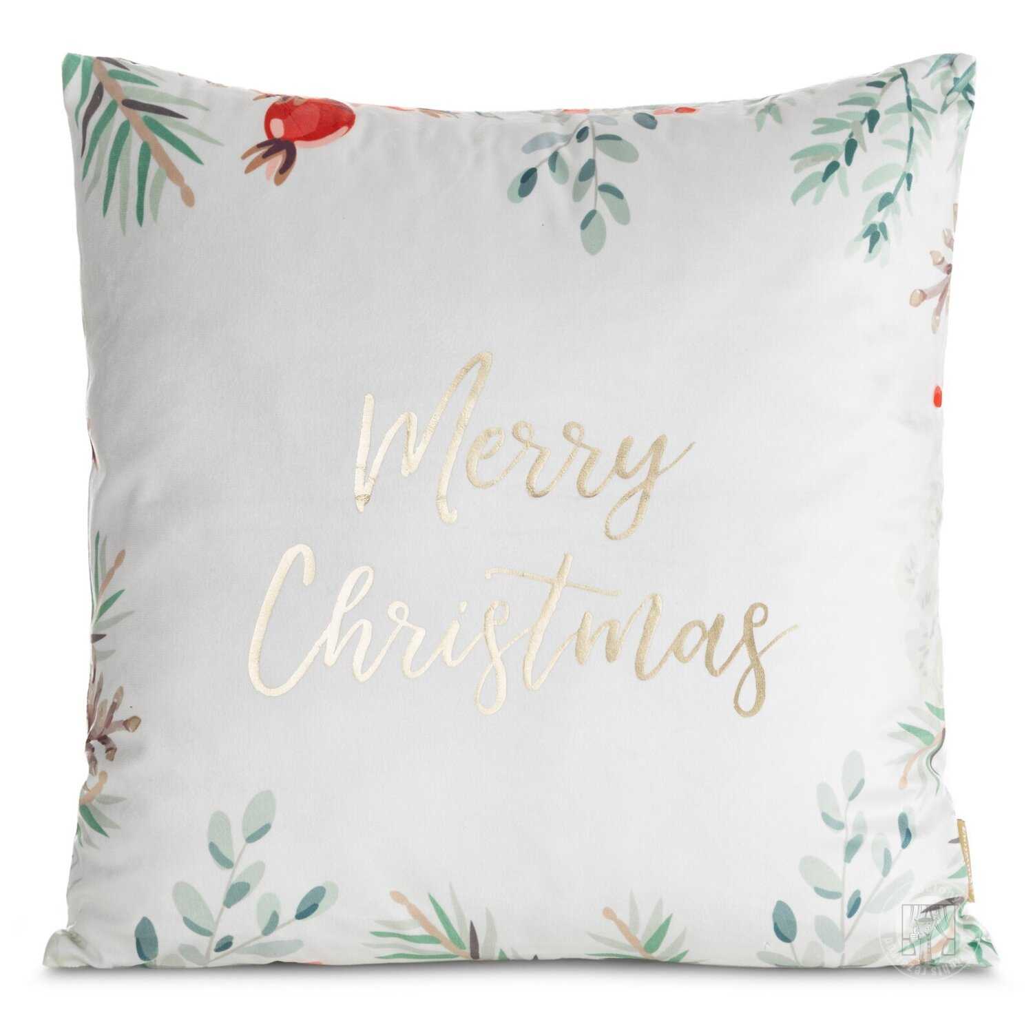 Vianočná obliečka na vankúš MERRY CHRISTMAS 45x45cm biela/zlatá
