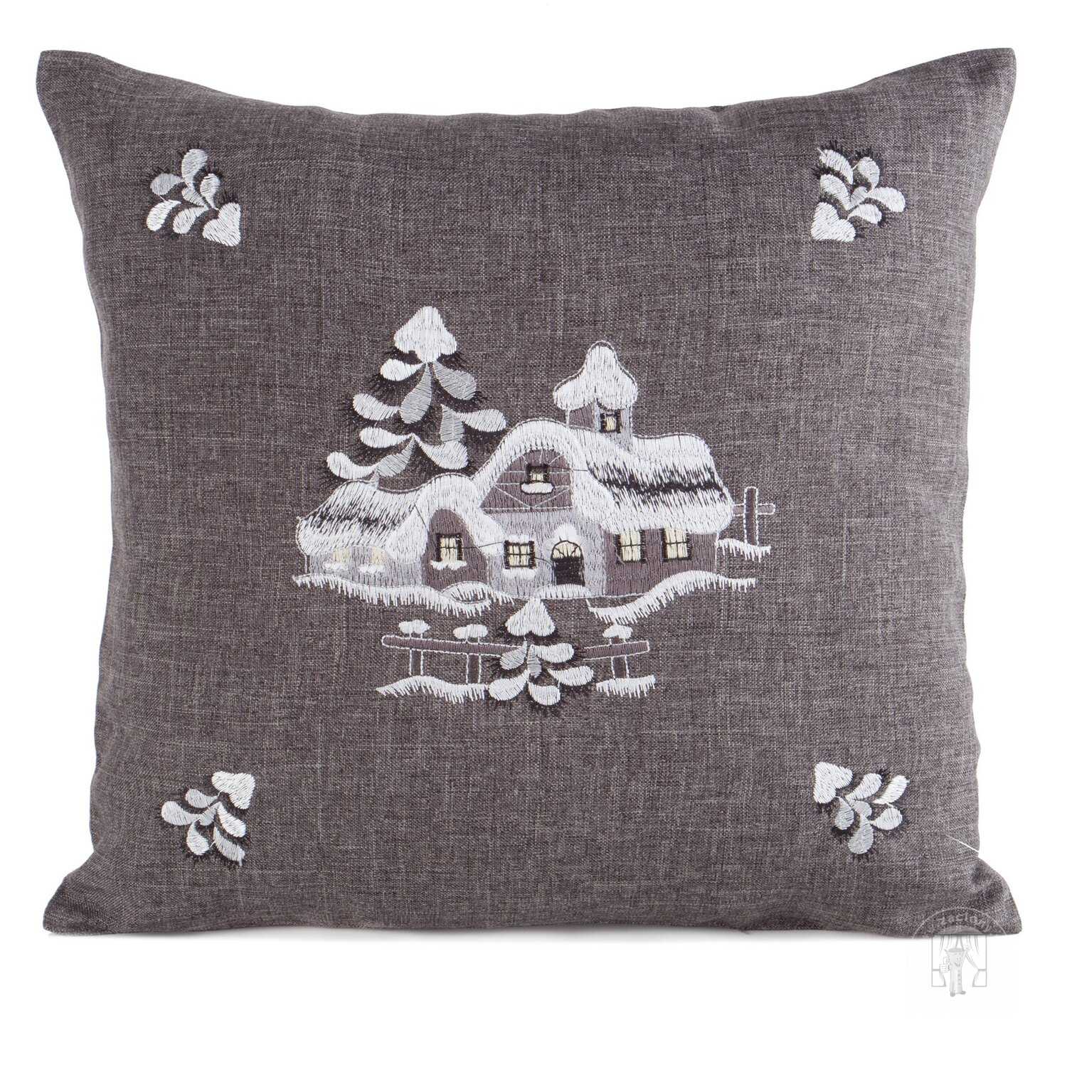 Vianočná obliečka na vankúš ZIMNÁ KRAJINA 45x45cm oceľová/strieborná
