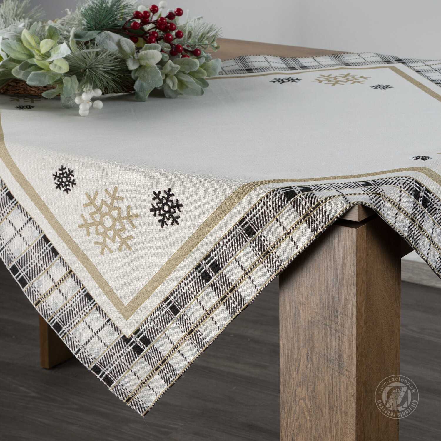 Vianočný obrus ANGEL 90x90cm naturálny/čierny