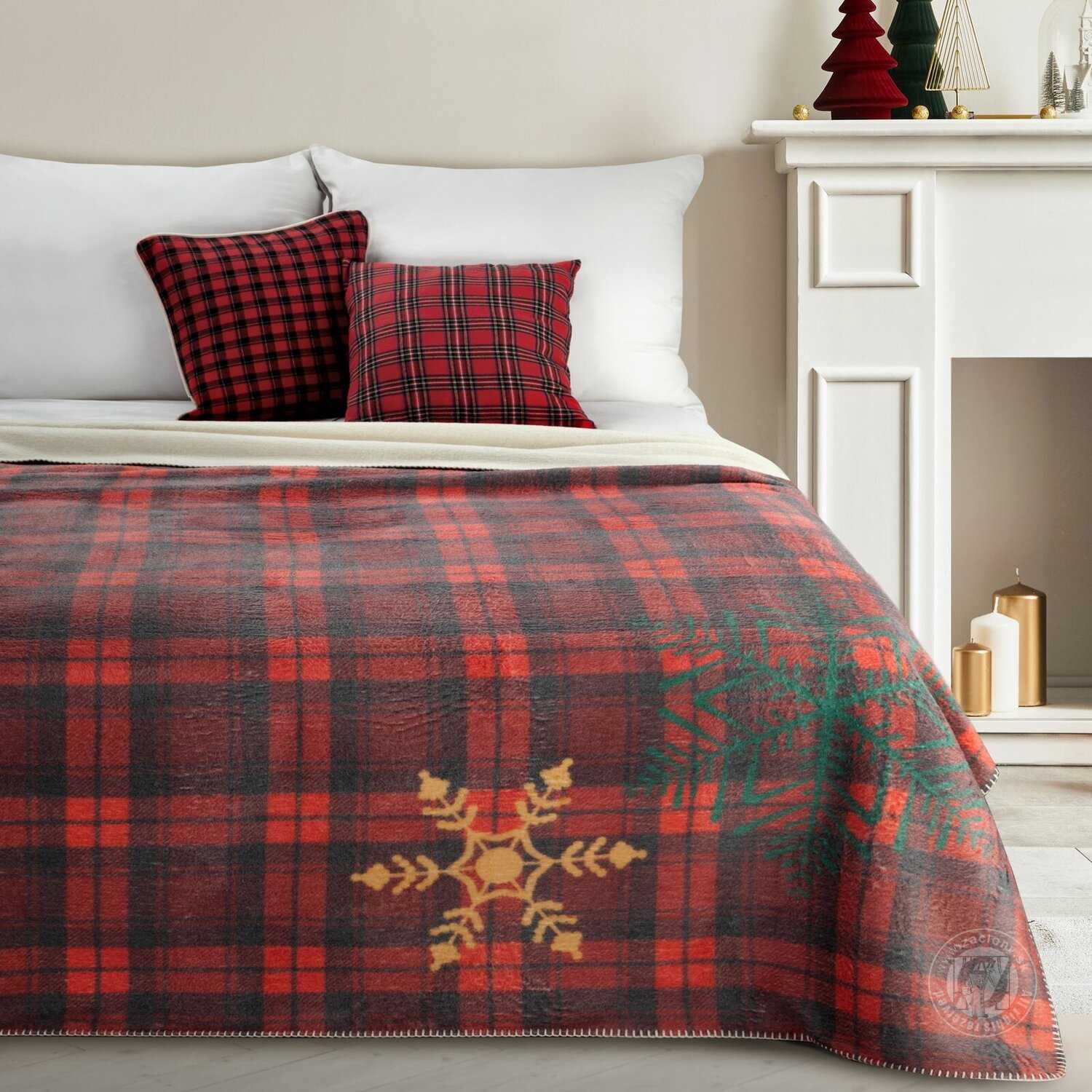 Vianočný prehoz CHERRY 200x220cm červený/zelený