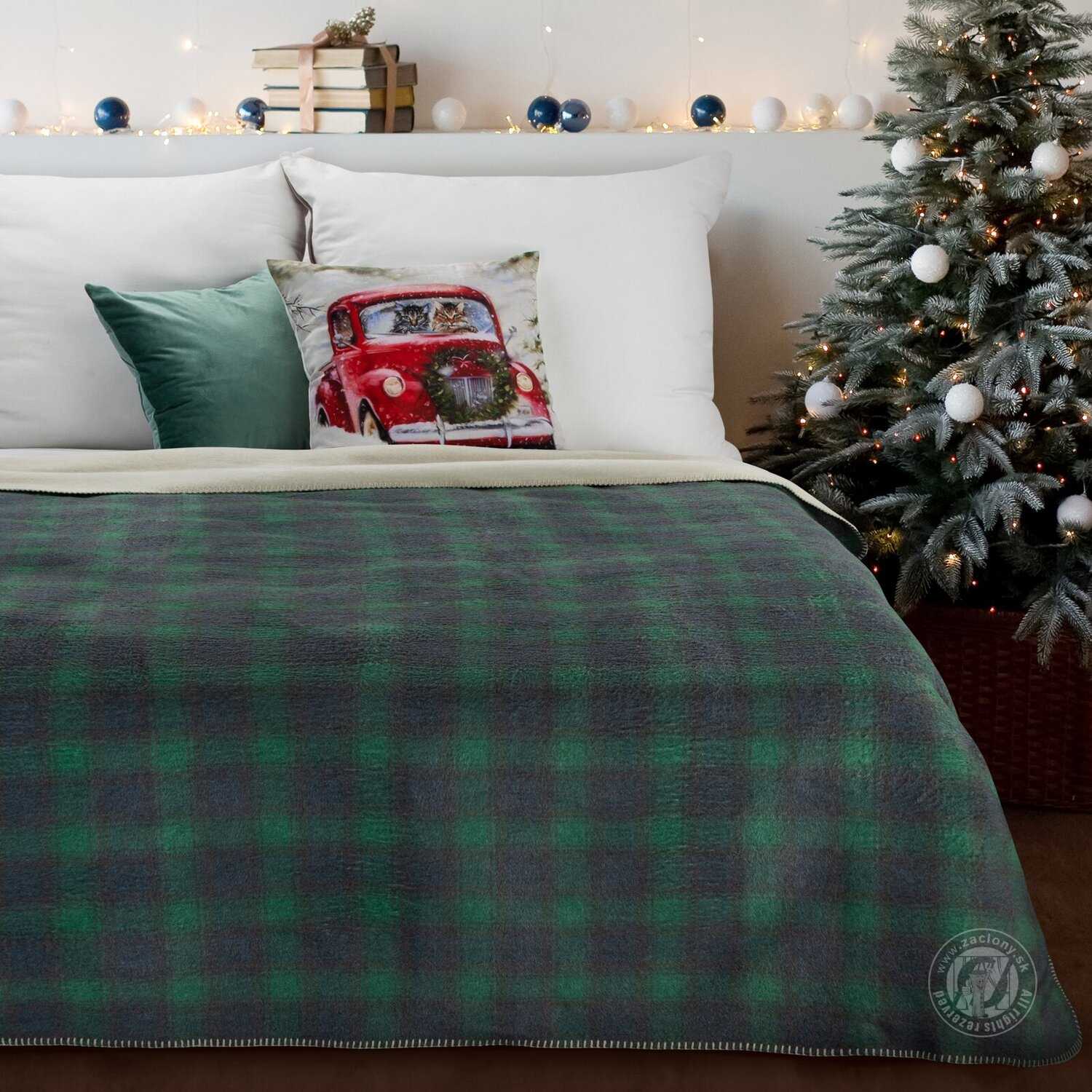 Vianočný prehoz BELL 200x220cm zelený/granátový