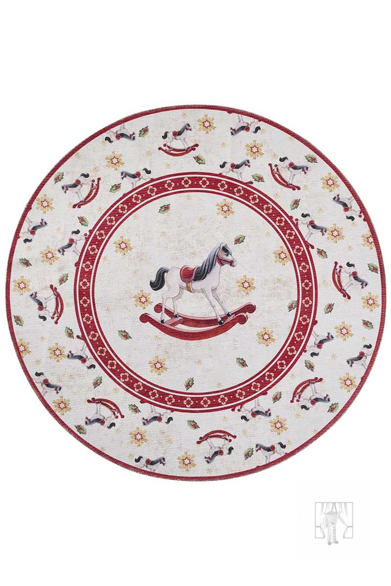 Kruhový kusový koberec Villeroy & Boch Toy`s Delight Limited Edition 106275 Cream Red, bez vlasu
