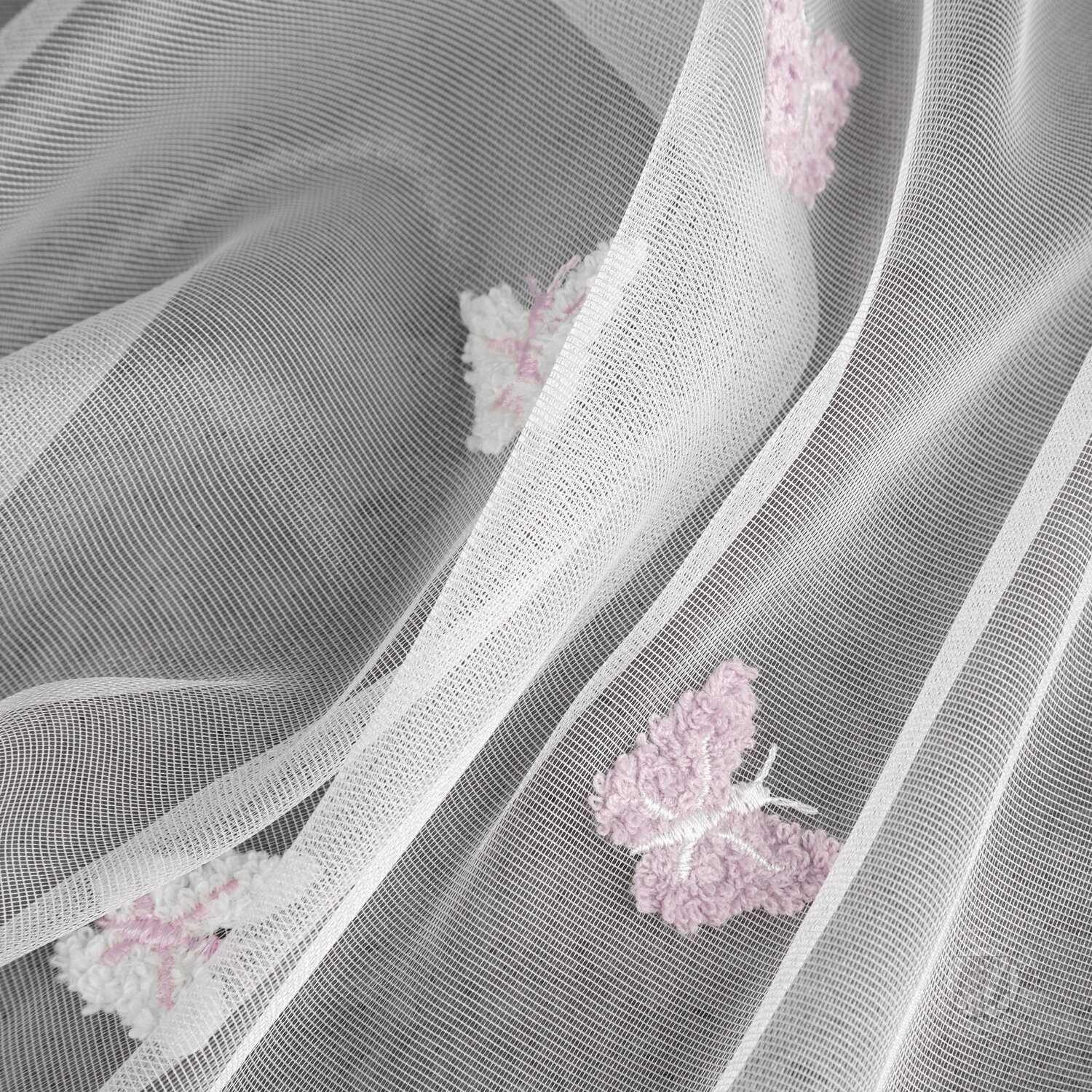  Záclona metráž 18706 biela/ružová s motýlikmi 300cm