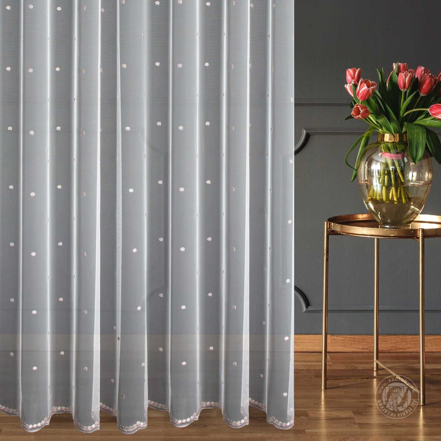 Záclona metráž 14894 krémová/ružová 300cm