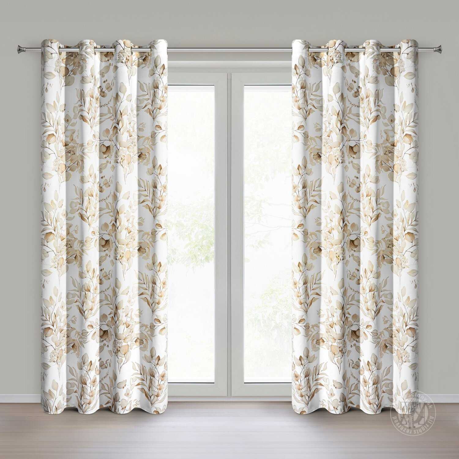 Záves OLENI na krúžkoch 140x250cm béžový/zlatý