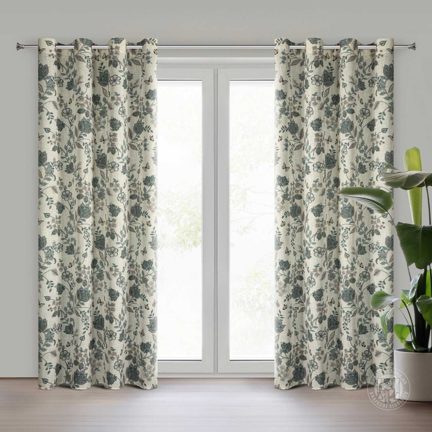 Záves TALI na krúžkoch 140x250cm prírodný/modrý