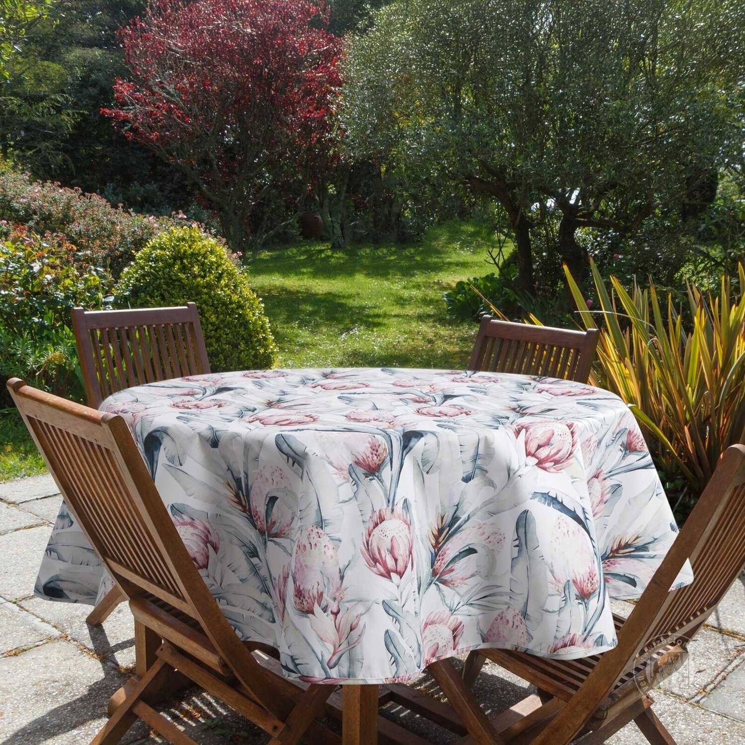 Okrúhly záhradný obrus GARDEN 150cm biely/modrý