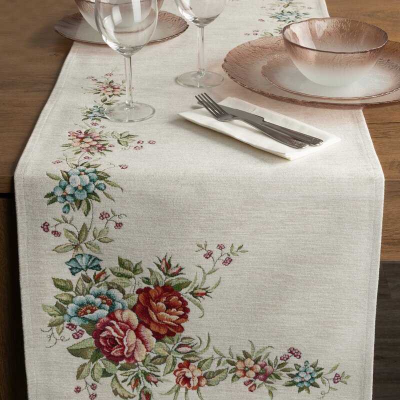 Gobelínový obrus NAT so ženilkovou niťou 40x100cm naturálny/kvetinový