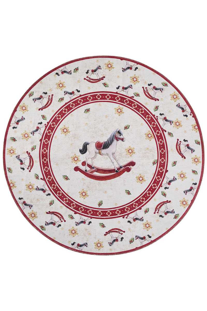 Kruhový kusový koberec Villeroy & Boch Toy`s Delight Limited Edition 106275 Cream Red, bez vlasu