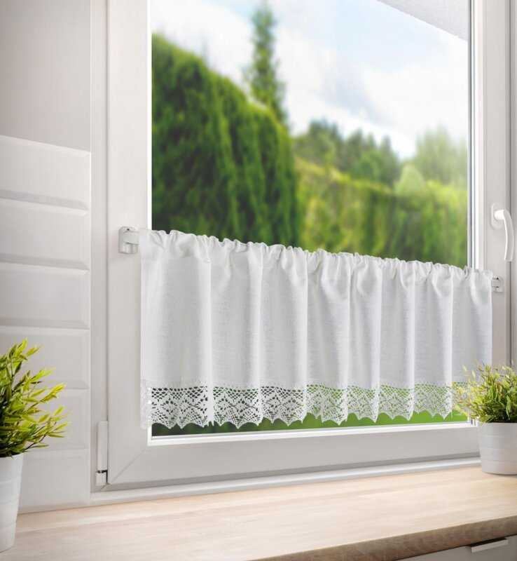 Vitrážová záclona CLARIE s krajkou biela 150x30cm
