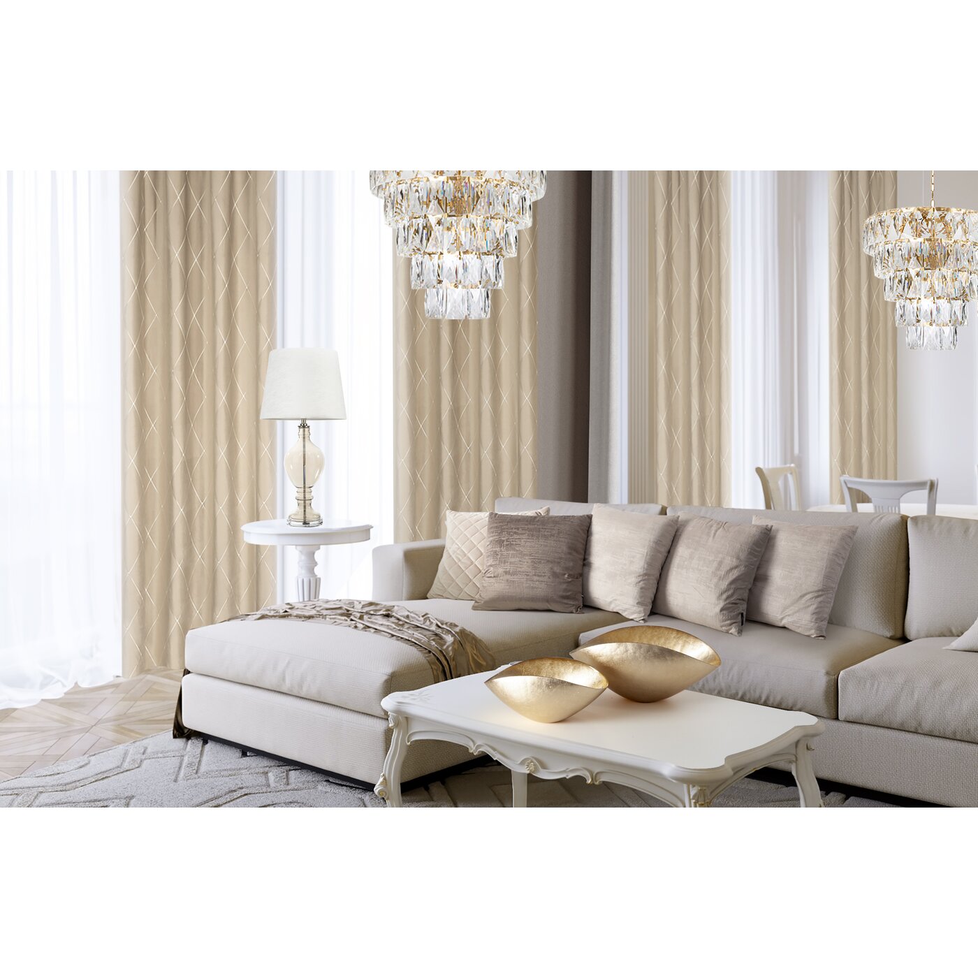 Záves PIERRE CARDIN MARGO na krúžkoch béžový/zlatý 140x250cm 140x250