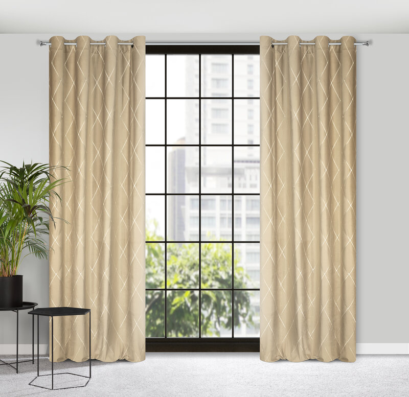 Záves PIERRE CARDIN MARGO na krúžkoch béžový/zlatý 140x250cm 140x250