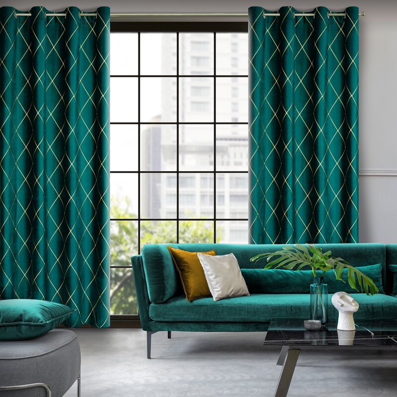 Záves PIERRE CARDIN MARGO na krúžkoch tmavý tyrkysový/zlatý 140x250cm 140x250