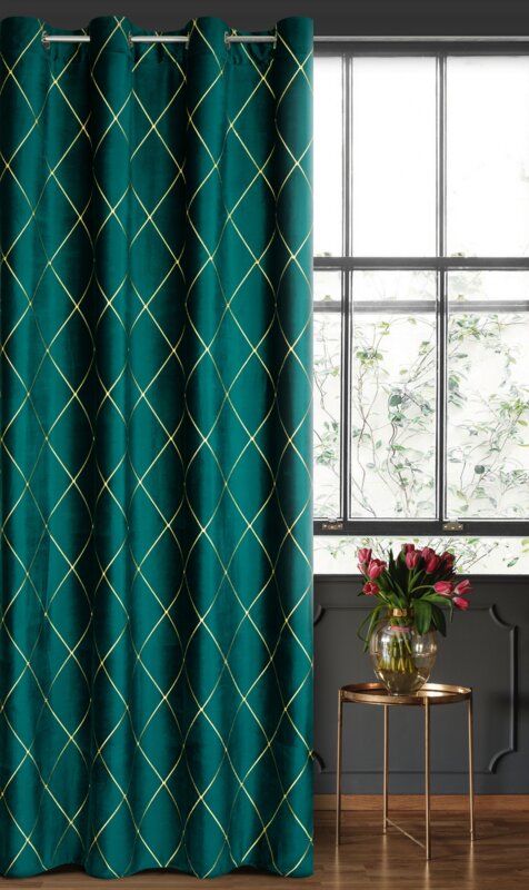 Záves PIERRE CARDIN MARGO na krúžkoch tmavý tyrkysový/zlatý 140x250cm 140x250